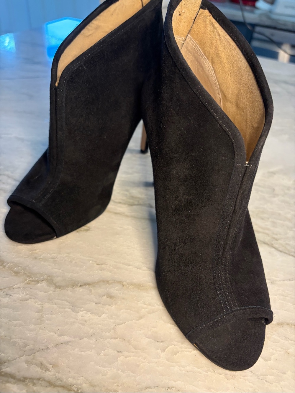 Women's Black Suede Peep-Toe Ankle Booties - Sleek Stiletto Heel - Picture 6 of 6